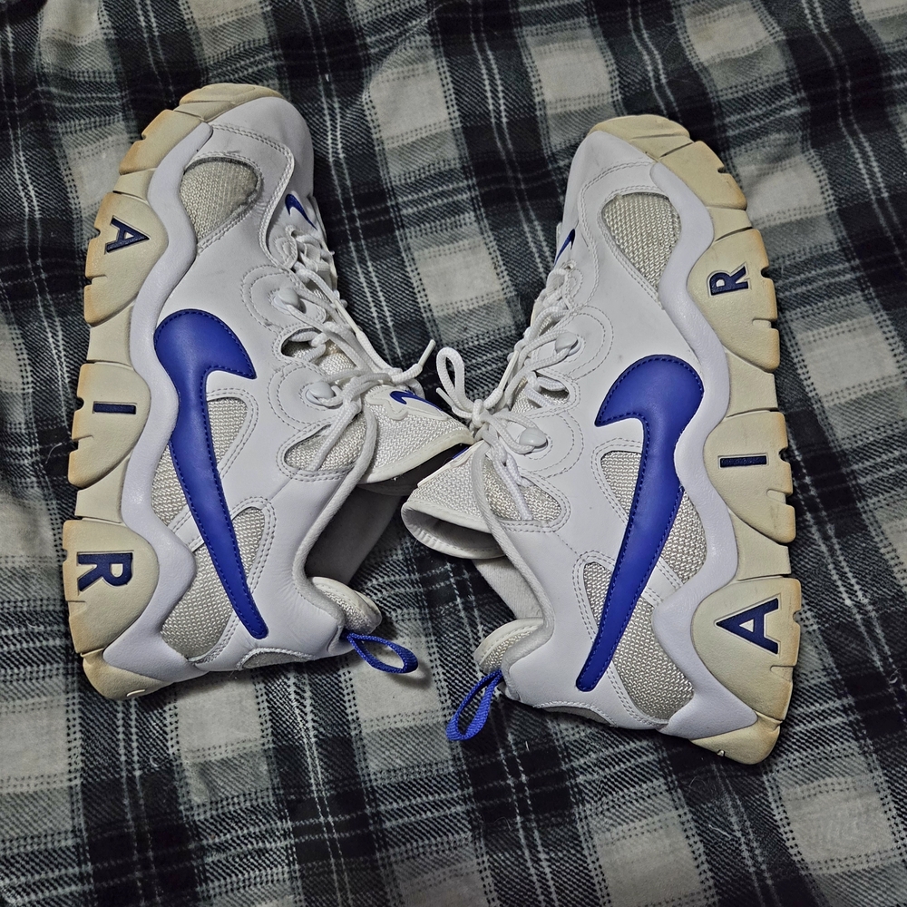 Nike Barrage White and Blue Sneakers, Size 10.5 US, No Box